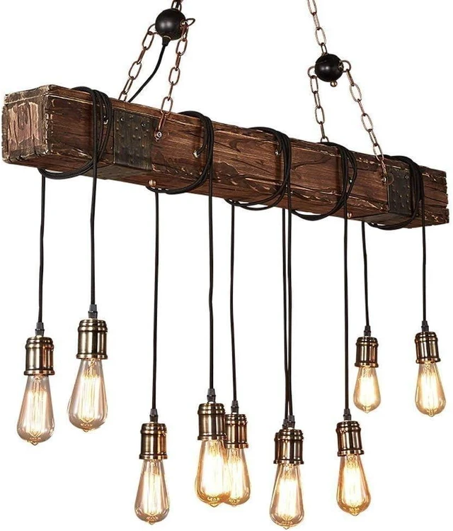Main image of 10-Lights Rustic Farmhouse Wood Beam Chandeliers for Dining Room