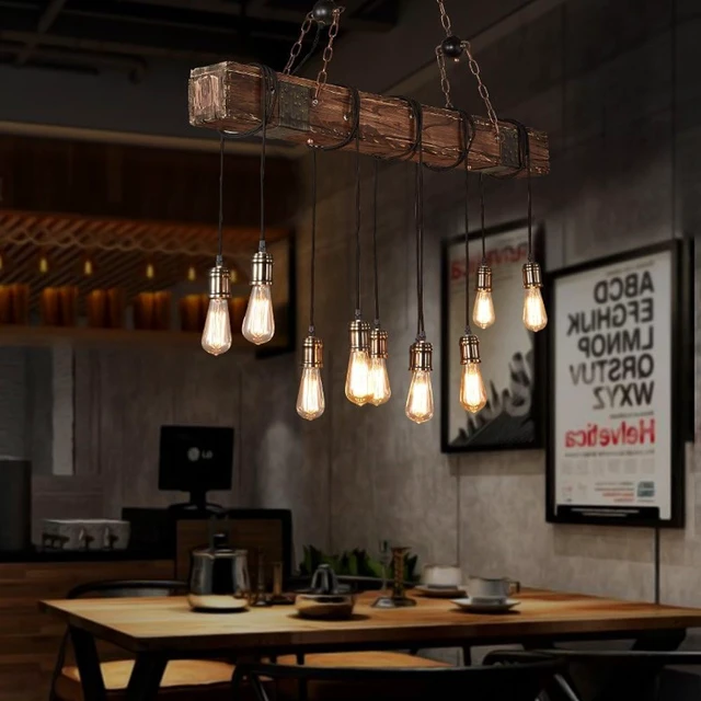 Alt view image 2 of 7 - 10-Lights Rustic Farmhouse Wood Beam Chandeliers for Dining Room
