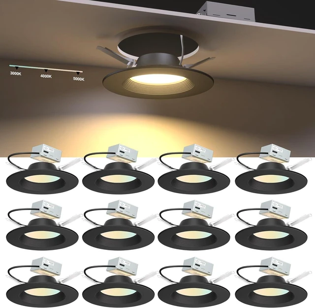 Main image of Lightdot 6 Inch Recessed Lighting 12 Pack Black, 12W Dimmable LED Downlight 3CCT Selectable (3000K/4000K/5000K), Anti-Glare Slim Canless Ceiling Light