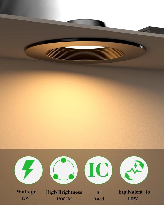 Alt view image 2 of 7 - Lightdot 6 Inch Recessed Lighting 12 Pack Black, 12W Dimmable LED Downlight 3CCT Selectable (3000K/4000K/5000K), Anti-Glare Slim Canless Ceiling Light