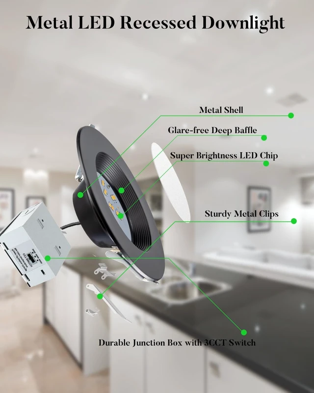 Alt view image 7 of 7 - Lightdot 6 Inch Recessed Lighting 12 Pack Black, 12W Dimmable LED Downlight 3CCT Selectable (3000K/4000K/5000K), Anti-Glare Slim Canless Ceiling Light