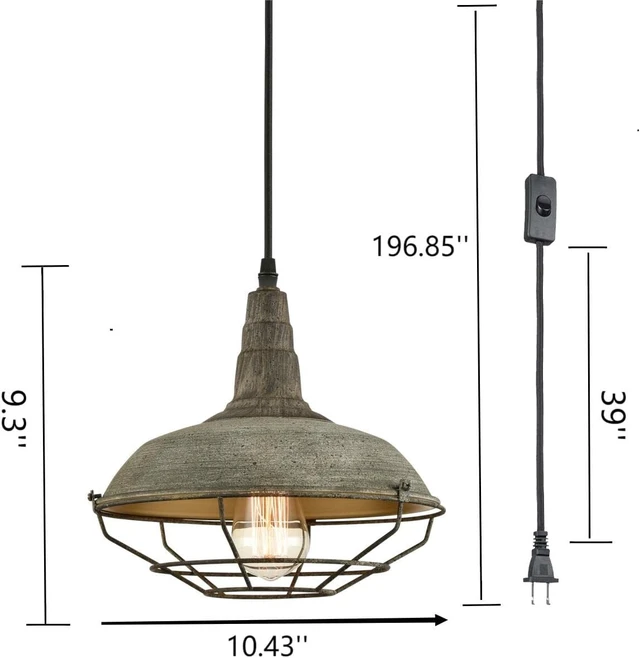 Alt view image 4 of 7 - Farmhouse Plug in Pendant Light with 16 Feet Hanging Cord Hanging Lighting Fixture