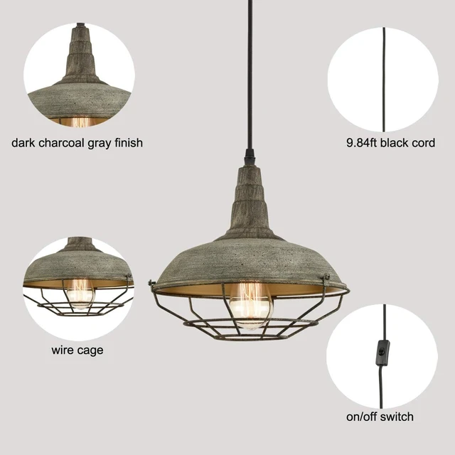 Alt view image 7 of 7 - Farmhouse Plug in Pendant Light with 16 Feet Hanging Cord Hanging Lighting Fixture