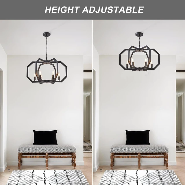 Alt view image 4 of 7 - Lanhall 6 Light Farmhouse Chandelier Black Dining Room Light Fixture Modern Rustic Geometric Hanging Pendant Light for Living Room, kitchen Island, Foyer, Entryway, Hallway, Stairway Adjustable Height