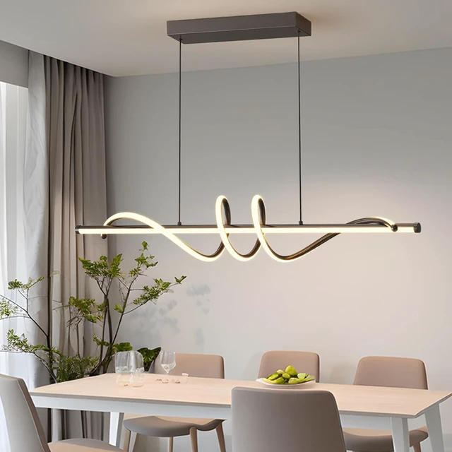 Main image of Modern LED Pendant Lights, Ceiling Chandelier Dimmable with Remote Control 3000k-6000K Adjustable Color Temperature, Aluminum Island Lighting Lamp Fixture for Kitchen, Dining Room(39in Black)