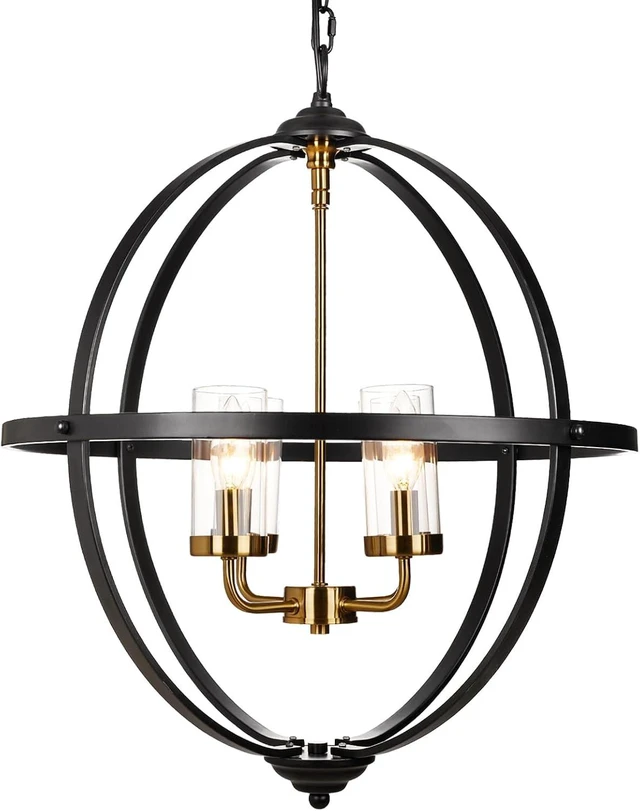 Main image of Treekee 4-Light Black Orb Chandelier, 20" Black and Gold Globe Pendant Light, Adjustable Hanging Ceiling Light Fixtures, Industrial Ceiling Chandelier Light for Kitchen, Dining Room, Foyer