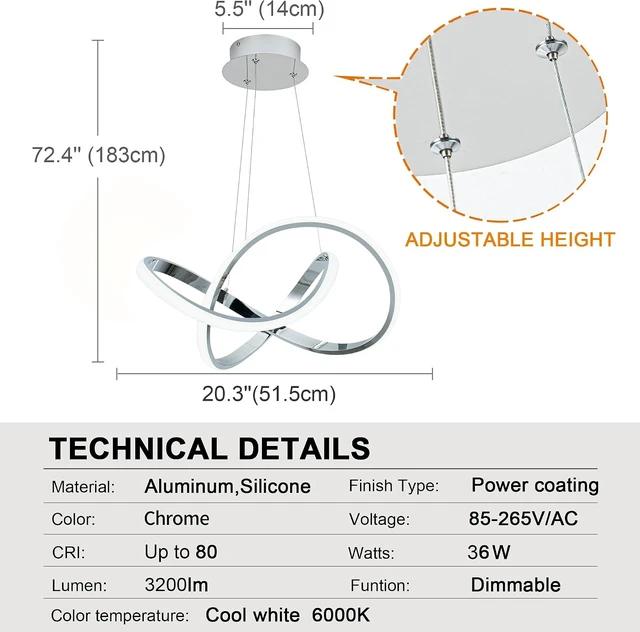 Alt view image 7 of 7 - MAYNA LED Pendant Light with Irregular Ring Lights,6000K White