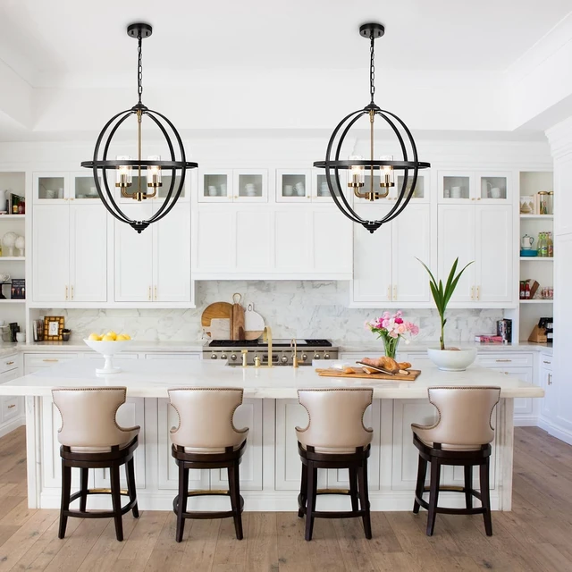 Alt view image 2 of 7 - Treekee 4-Light Black Orb Chandelier, 20" Black and Gold Globe Pendant Light, Adjustable Hanging Ceiling Light Fixtures, Industrial Ceiling Chandelier Light for Kitchen, Dining Room, Foyer