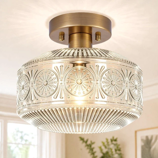 Main image of DSMJFU Semi Flush Mount Ceiling Light, Brass Thick Glass Fixture