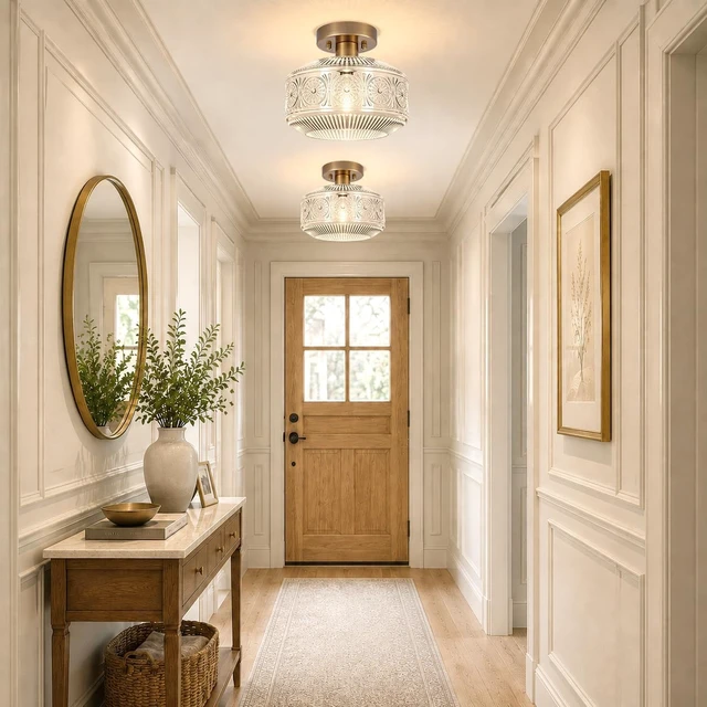 Alt view image 2 of 7 - DSMJFU Semi Flush Mount Ceiling Light, Brass Thick Glass Fixture