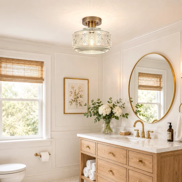 Alt view image 3 of 7 - DSMJFU Semi Flush Mount Ceiling Light, Brass Thick Glass Fixture