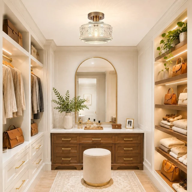 Alt view image 5 of 7 - DSMJFU Semi Flush Mount Ceiling Light, Brass Thick Glass Fixture
