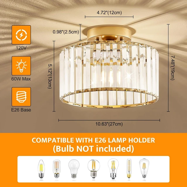 Alt view image 2 of 7 - Crystal Gold Semi Flush Ceiling Light 10.63 Inch