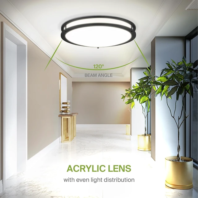 Alt view image 7 of 7 - ASD LED 18" Round Flush Mount Lighting, Close to Ceiling Light Fixture | 3CCT, Dimmable, Energy Star, ETL Listed | 28W 2230LM 3000-5000K 120V | Low Profile Double Ring Lamp | Black