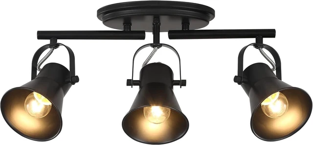 Main image of KEESFU 3-Light Track Lighting Kit,Black Semi Flush Mount Ceiling Light with 3 Rotatable Light Heads,Industrial Accent Lighting for Livingroom,Bathroom,Hallway,Art Wall,Bathroom,Kitchen.(3-Light)