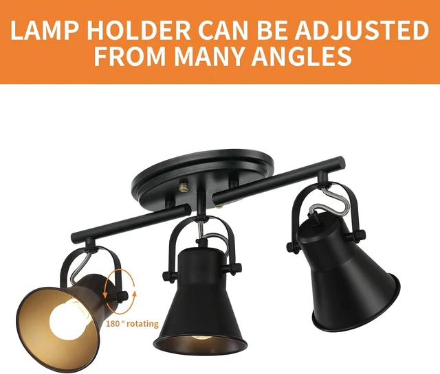 Alt view image 2 of 7 - KEESFU 3-Light Track Lighting Kit,Black Semi Flush Mount Ceiling Light with 3 Rotatable Light Heads,Industrial Accent Lighting for Livingroom,Bathroom,Hallway,Art Wall,Bathroom,Kitchen.(3-Light)