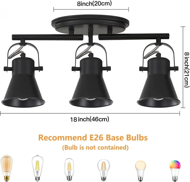 Alt view image 4 of 7 - KEESFU 3-Light Track Lighting Kit,Black Semi Flush Mount Ceiling Light with 3 Rotatable Light Heads,Industrial Accent Lighting for Livingroom,Bathroom,Hallway,Art Wall,Bathroom,Kitchen.(3-Light)