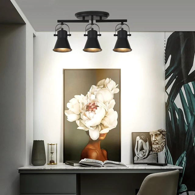 Alt view image 7 of 7 - KEESFU 3-Light Track Lighting Kit,Black Semi Flush Mount Ceiling Light with 3 Rotatable Light Heads,Industrial Accent Lighting for Livingroom,Bathroom,Hallway,Art Wall,Bathroom,Kitchen.(3-Light)