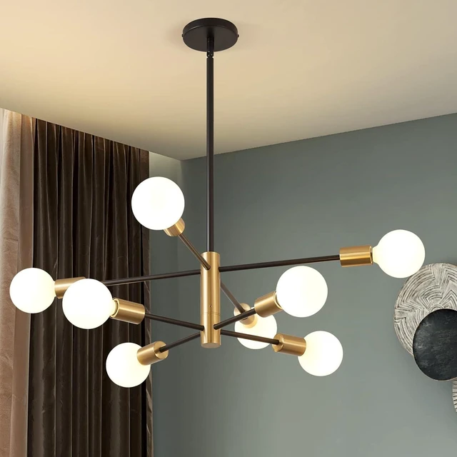 Main image of KAISITE Modern Sputnik Chandelier - 8-Light Ceiling Light Fixture Height Adjustable Mid Century Plating Finished Black and Gold Chandelier for Bedroom Living Room Dining Room Kitchen Foyer