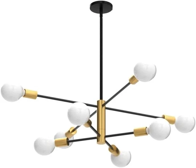 Alt view image 4 of 7 - KAISITE Modern Sputnik Chandelier - 8-Light Ceiling Light Fixture Height Adjustable Mid Century Plating Finished Black and Gold Chandelier for Bedroom Living Room Dining Room Kitchen Foyer