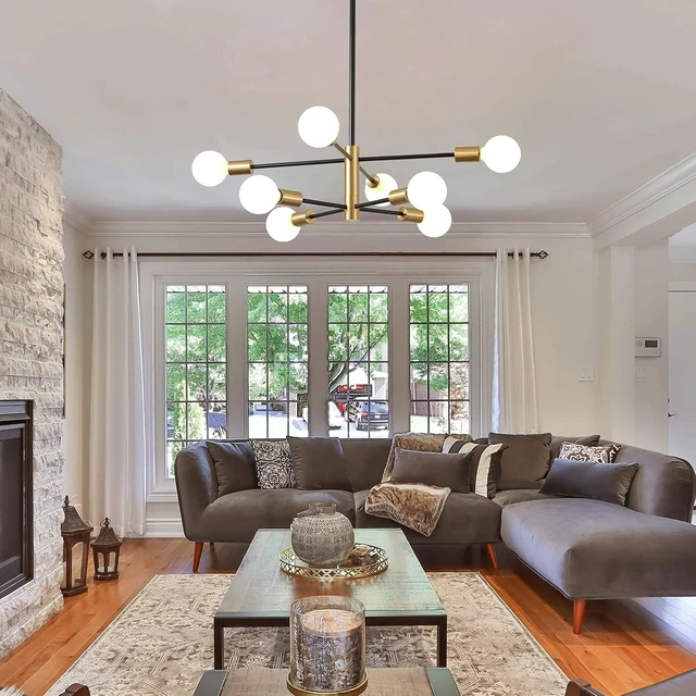Alt view image 5 of 7 - KAISITE Modern Sputnik Chandelier - 8-Light Ceiling Light Fixture Height Adjustable Mid Century Plating Finished Black and Gold Chandelier for Bedroom Living Room Dining Room Kitchen Foyer