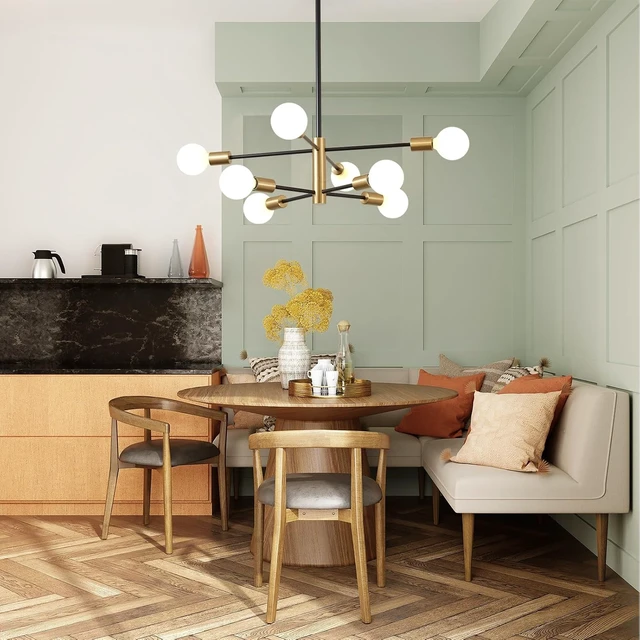 Alt view image 6 of 7 - KAISITE Modern Sputnik Chandelier - 8-Light Ceiling Light Fixture Height Adjustable Mid Century Plating Finished Black and Gold Chandelier for Bedroom Living Room Dining Room Kitchen Foyer