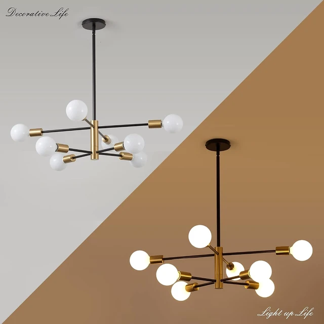 Alt view image 7 of 7 - KAISITE Modern Sputnik Chandelier - 8-Light Ceiling Light Fixture Height Adjustable Mid Century Plating Finished Black and Gold Chandelier for Bedroom Living Room Dining Room Kitchen Foyer
