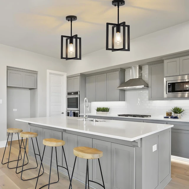 Alt view image 6 of 7 - Black Ceiling Light Fixture1-Light Semi Flush Mount, Rustic Vintage Retro