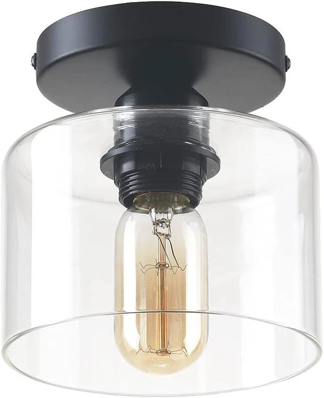 Main image of Modern Semi-Flush Mount Ceiling Light, Rustic Ceiling Light Fixture for Closet, Hallway, Kitchen, Dining Room, Farmhouse Lighting, Matte Black Finish, Clear Glass Shade, E26, 5.9 inch