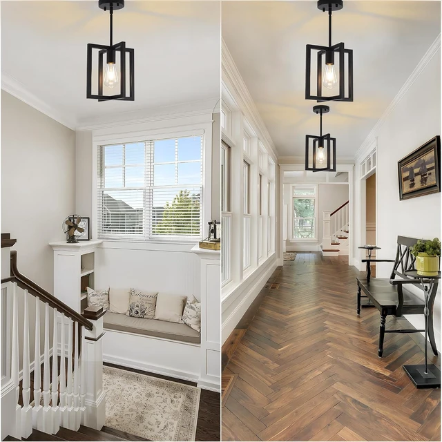 Alt view image 7 of 7 - Black Ceiling Light Fixture1-Light Semi Flush Mount, Rustic Vintage Retro