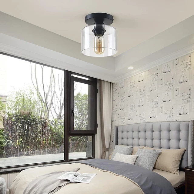 Alt view image 3 of 7 - Modern Semi-Flush Mount Ceiling Light, Rustic Ceiling Light Fixture for Closet, Hallway, Kitchen, Dining Room, Farmhouse Lighting, Matte Black Finish, Clear Glass Shade, E26, 5.9 inch