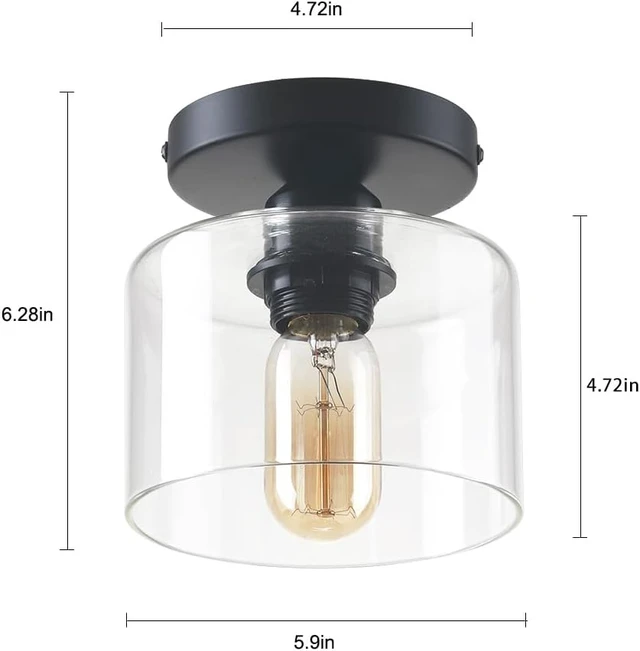 Alt view image 4 of 7 - Modern Semi-Flush Mount Ceiling Light, Rustic Ceiling Light Fixture for Closet, Hallway, Kitchen, Dining Room, Farmhouse Lighting, Matte Black Finish, Clear Glass Shade, E26, 5.9 inch
