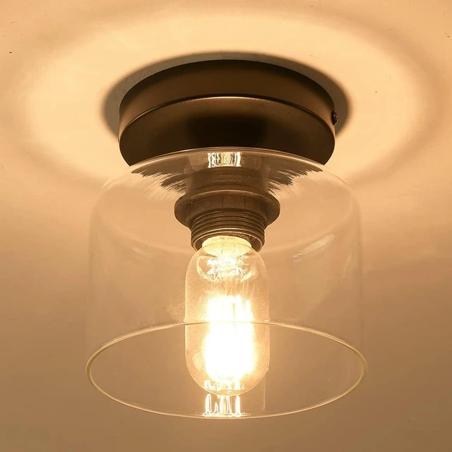 Alt view image 6 of 7 - Modern Semi-Flush Mount Ceiling Light, Rustic Ceiling Light Fixture for Closet, Hallway, Kitchen, Dining Room, Farmhouse Lighting, Matte Black Finish, Clear Glass Shade, E26, 5.9 inch