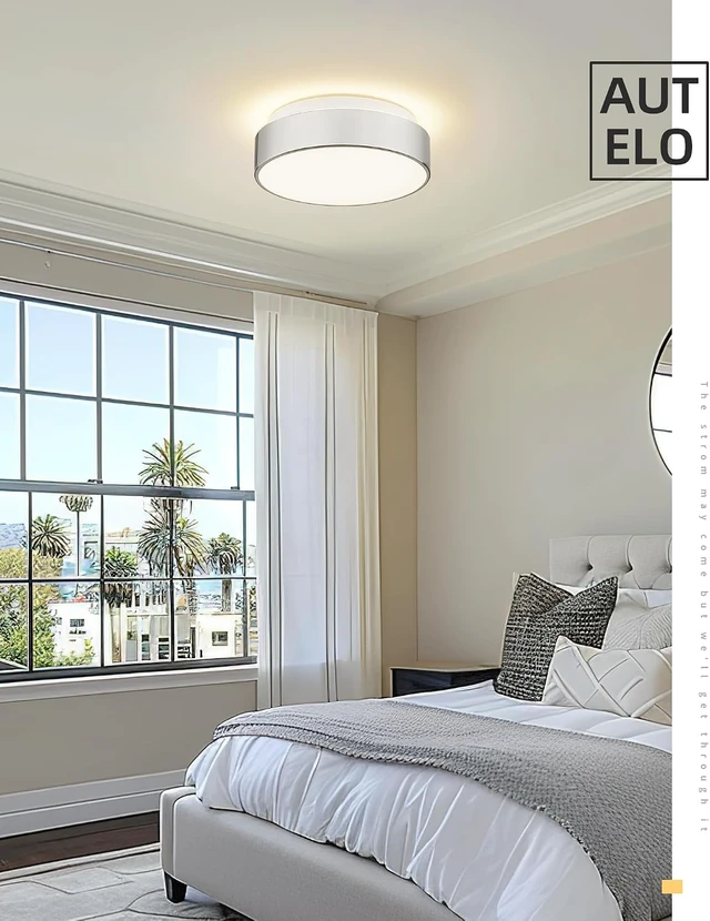 Alt view image 3 of 7 - AUTELO 2-Light Glass Flush Mount Ceiling Light for Bedroom, E26, 12 Inch