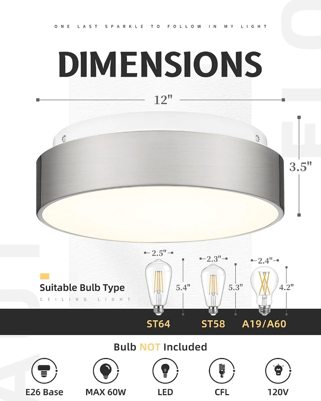 Alt view image 4 of 7 - AUTELO 2-Light Glass Flush Mount Ceiling Light for Bedroom, E26, 12 Inch