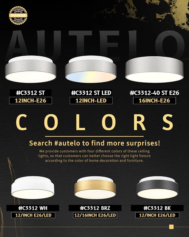 Alt view image 7 of 7 - AUTELO 2-Light Glass Flush Mount Ceiling Light for Bedroom, E26, 12 Inch