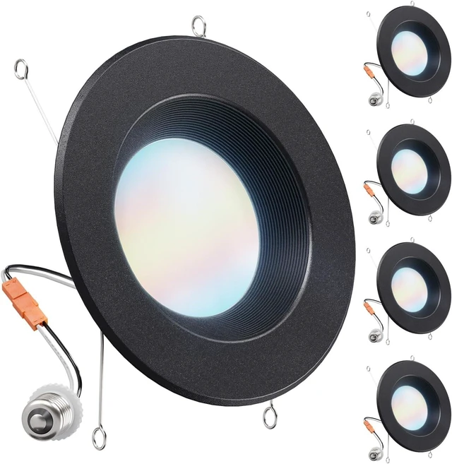 Main image of Sunco 4 Pack 6 Inch Black Retrofit LED Recessed Lights, 5CCT, 13W=120W
