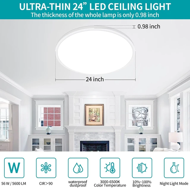 Alt view image 2 of 7 - 24'' Large Flush Mount Ceiling Light Fixture Dimmable with Remote Control