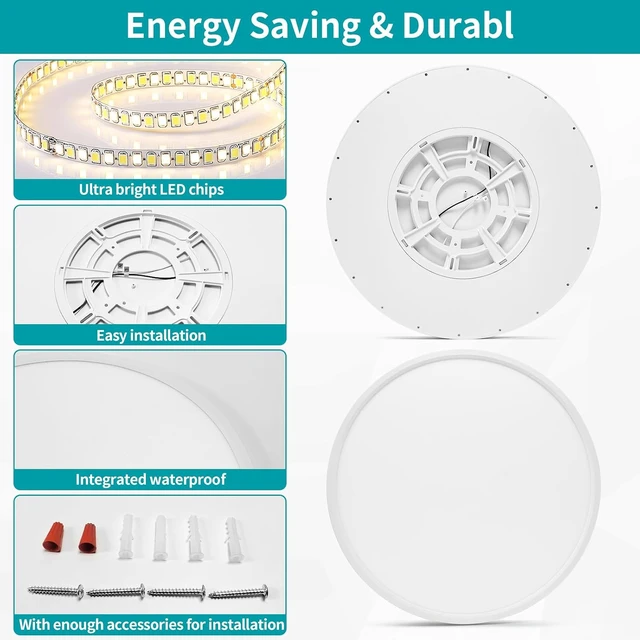 Alt view image 3 of 7 - 24'' Large Flush Mount Ceiling Light Fixture Dimmable with Remote Control