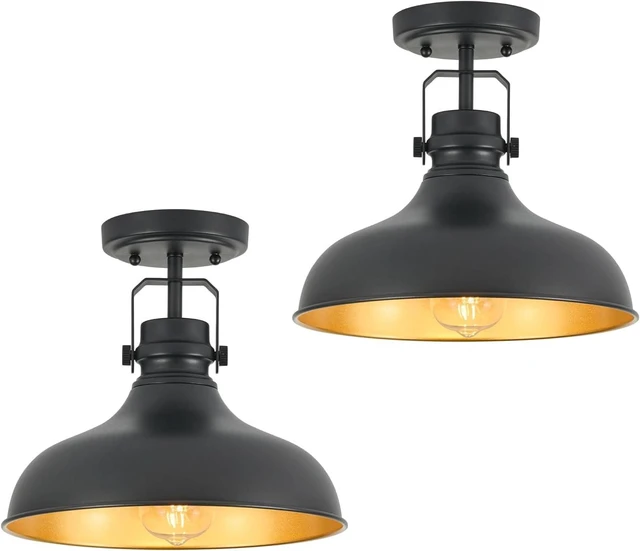 Main image of Metal Semi Flush Mount Light Fixture 11.4 inch Ceiling Light Black