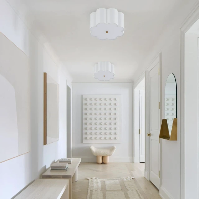 Alt view image 3 of 7 - Semi Flush Mount Ceiling Light Fixture, Modern Close to Ceiling Lamp with Cream White Fabric Drum Shade for Nursery Kids Room Bedroom Kitchen Hallway Entryway 3-Light