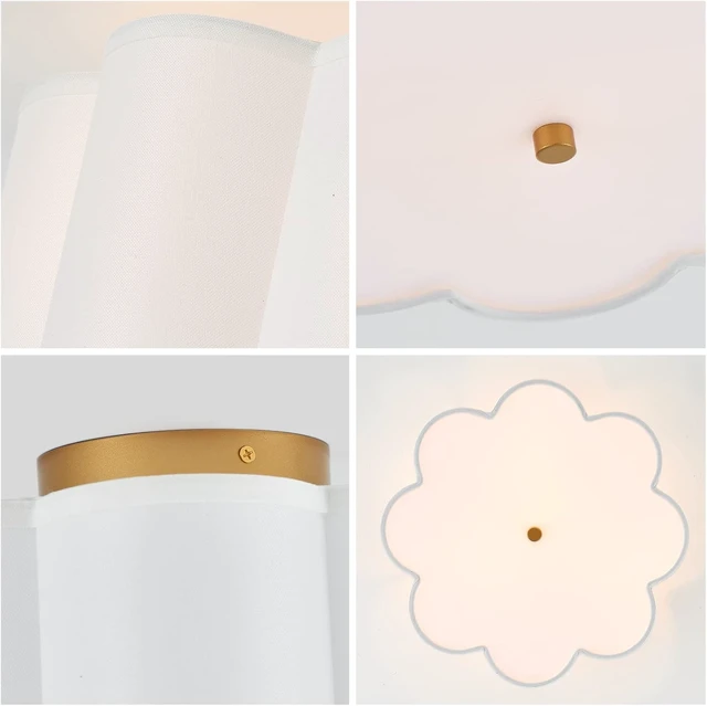 Alt view image 6 of 7 - Semi Flush Mount Ceiling Light Fixture, Modern Close to Ceiling Lamp with Cream White Fabric Drum Shade for Nursery Kids Room Bedroom Kitchen Hallway Entryway 3-Light