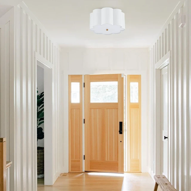 Alt view image 7 of 7 - Semi Flush Mount Ceiling Light Fixture, Modern Close to Ceiling Lamp with Cream White Fabric Drum Shade for Nursery Kids Room Bedroom Kitchen Hallway Entryway 3-Light