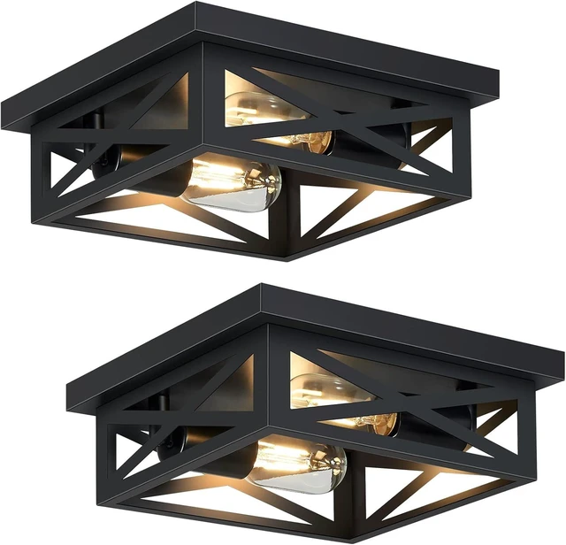 Main image of SKEJAO Black Flush Mount Ceiling Light Fixture,2-Light Square Hallway Light Fixtures Ceiling,Light Fixtures Ceiling Mount for Farmhouse,Kitchen,Hall,Bedroom (2 Pack)