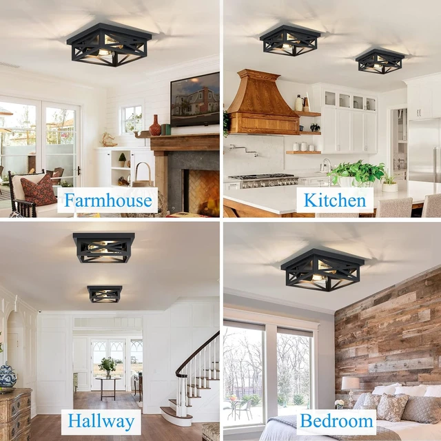 Alt view image 3 of 7 - SKEJAO Black Flush Mount Ceiling Light Fixture,2-Light Square Hallway Light Fixtures Ceiling,Light Fixtures Ceiling Mount for Farmhouse,Kitchen,Hall,Bedroom (2 Pack)
