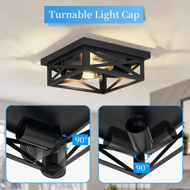 Alt view image 5 of 7 - SKEJAO Black Flush Mount Ceiling Light Fixture,2-Light Square Hallway Light Fixtures Ceiling,Light Fixtures Ceiling Mount for Farmhouse,Kitchen,Hall,Bedroom (2 Pack)