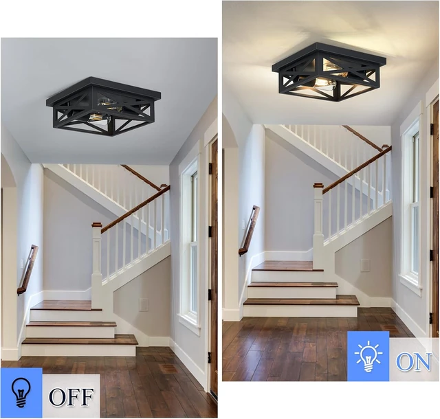 Alt view image 6 of 7 - SKEJAO Black Flush Mount Ceiling Light Fixture,2-Light Square Hallway Light Fixtures Ceiling,Light Fixtures Ceiling Mount for Farmhouse,Kitchen,Hall,Bedroom (2 Pack)