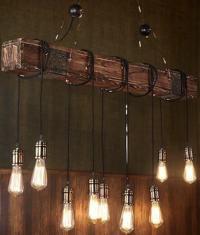 Alt view image 6 of 7 - 10-Lights Rustic Farmhouse Wood Beam Chandeliers for Dining Room
