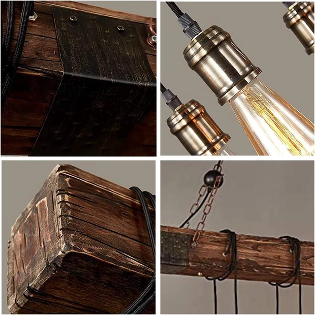 Alt view image 7 of 7 - 10-Lights Rustic Farmhouse Wood Beam Chandeliers for Dining Room