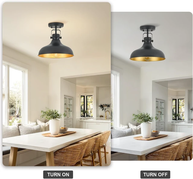 Alt view image 3 of 7 - Metal Semi Flush Mount Light Fixture 11.4 inch Ceiling Light Black